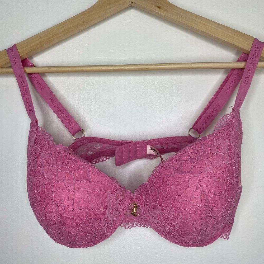 Juicy Couture Barbie Pink Lace Charm Push up Bra Size 36C